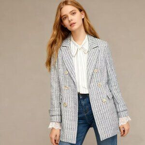 NWOT Marciano by Guess Women Tweed Double Breasted Blazer Coat Jacket Blue Sz S